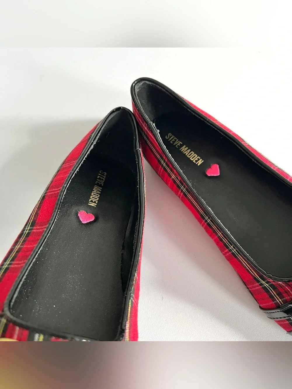 Steve Madden girls ballet flats shoes 4 red tartan plaid holiday patent vivi